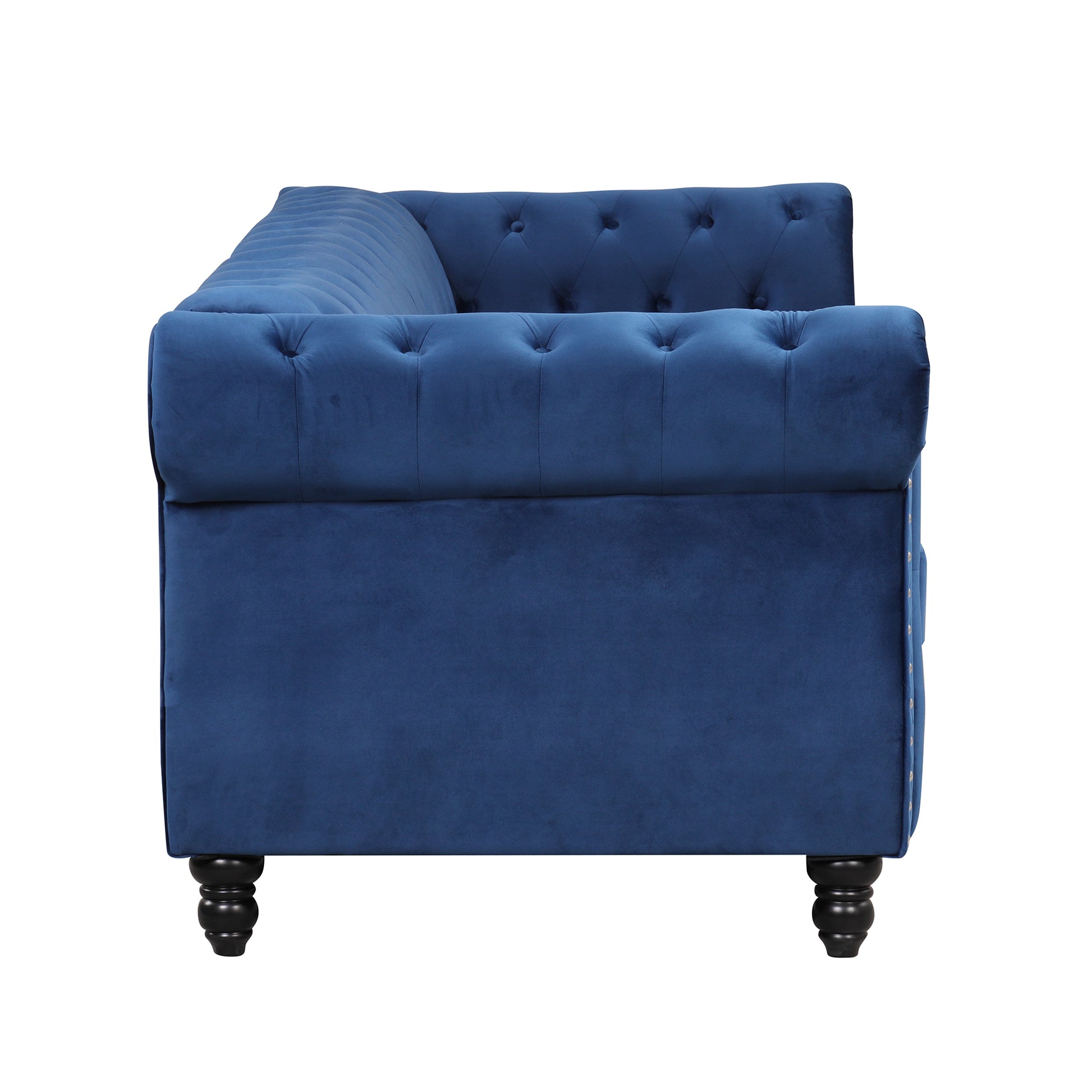 82" Modern Sofa Dutch Plush Upholstered Sofa, Solid Wood Legs, Buttoned Tufted Backrest, Blue Blue Foam Polyester