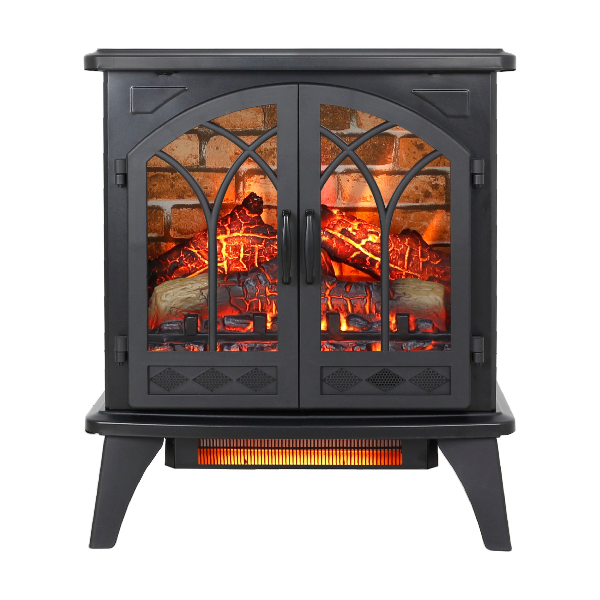 24 Inch 3D Flame Electric Infrared Quartz Fireplace Stove With Remote Control Powder Coated Electric Yes Antique Black Vent Free Yes Freestanding Tempered Glass Sheet Metal Electric