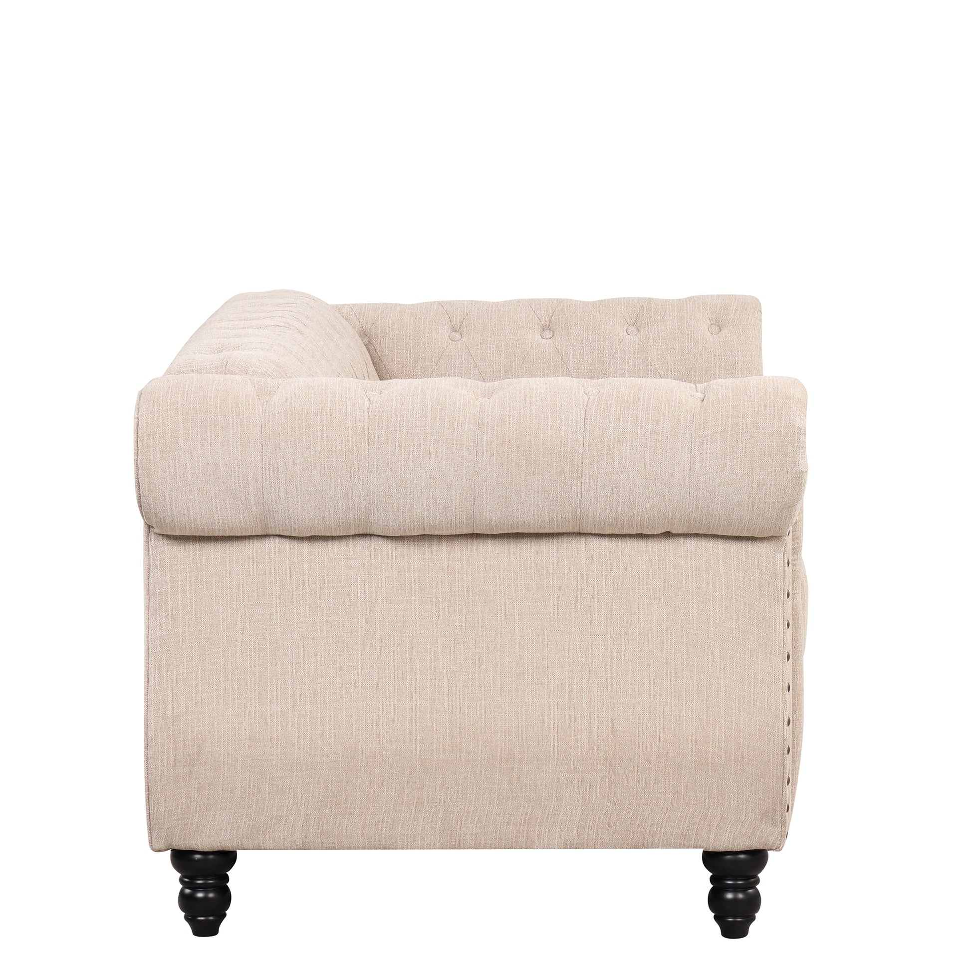 60" Modern Sofa Dutch Plush Upholstered Sofa, Solid Wood Legs, Buttoned Tufted Backrest, Beige Beige Foam Polyester 2 Seat