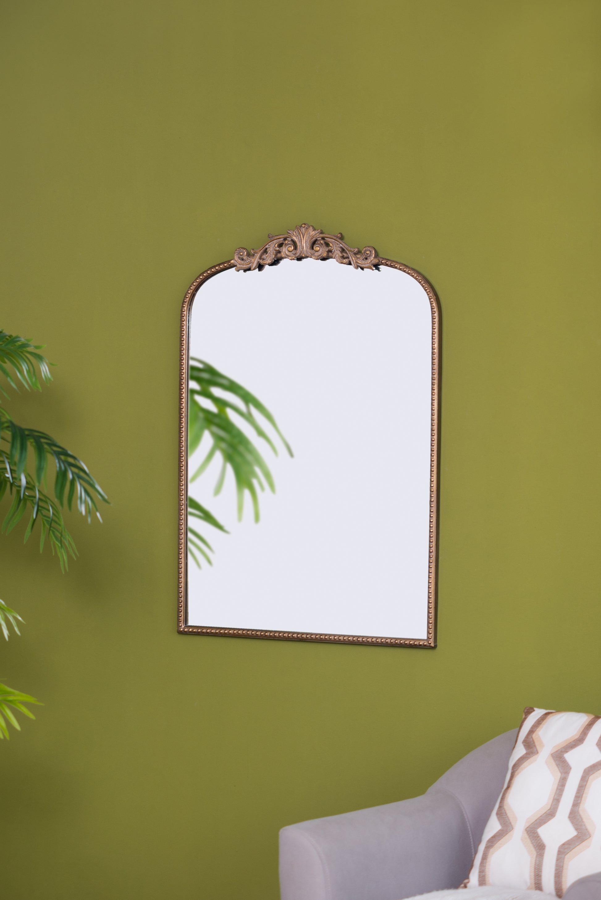 24" X 36" Gold Arch Mirror, Baroque Inspired Wall Decor For Bathroom Bedroom Living Room Gold Mdf Glass