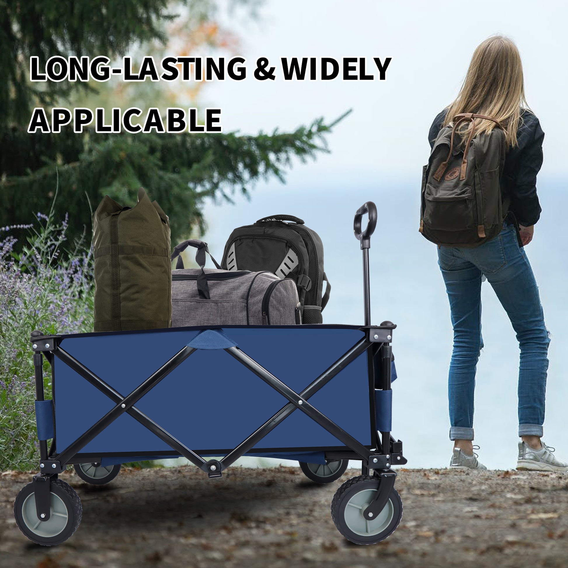 Utility Collapsible Folding Wagon Cart Heavy Duty dark blue-garden & outdoor-american