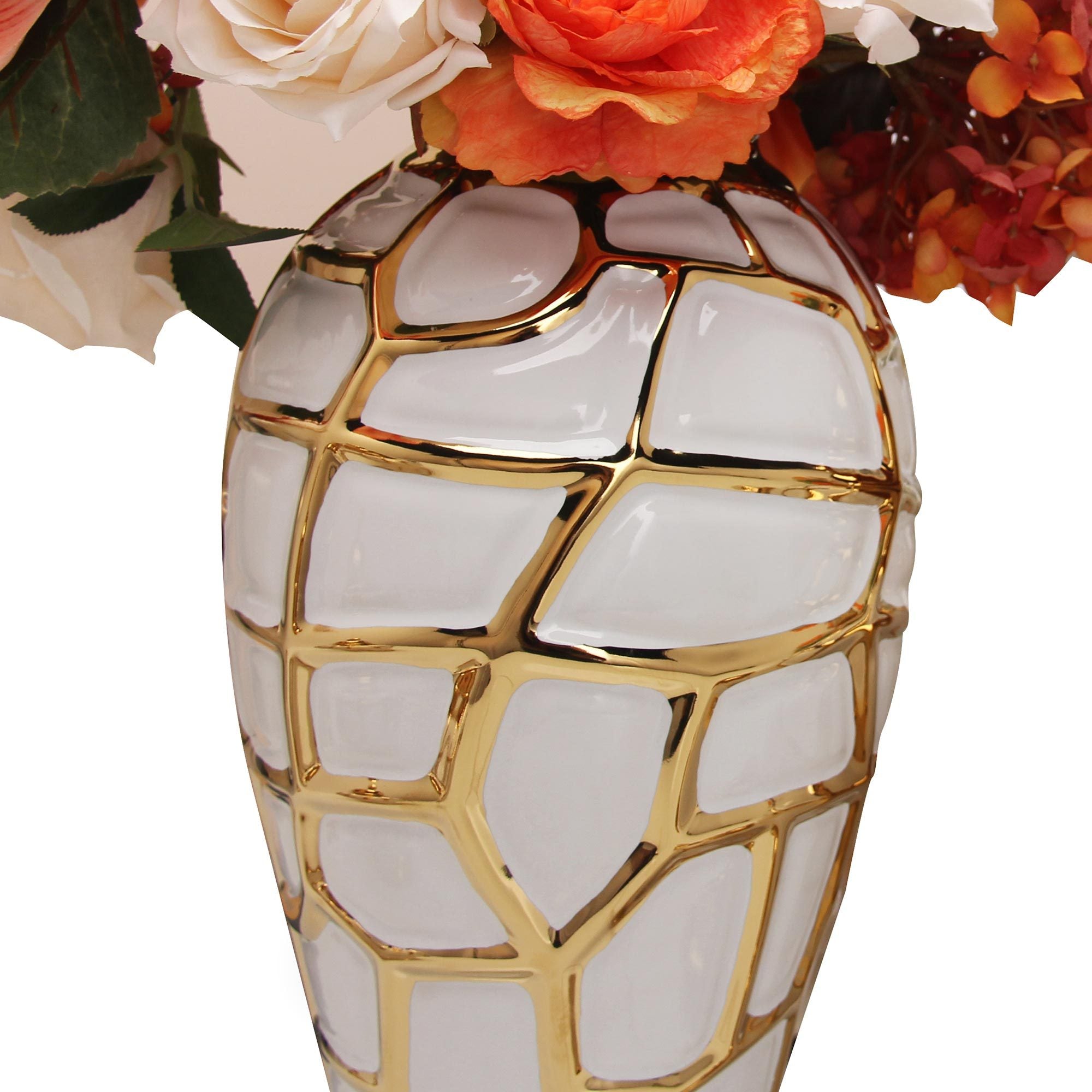 Regal White and Gold Ceramic Decorative Ginger Jar white-ceramic