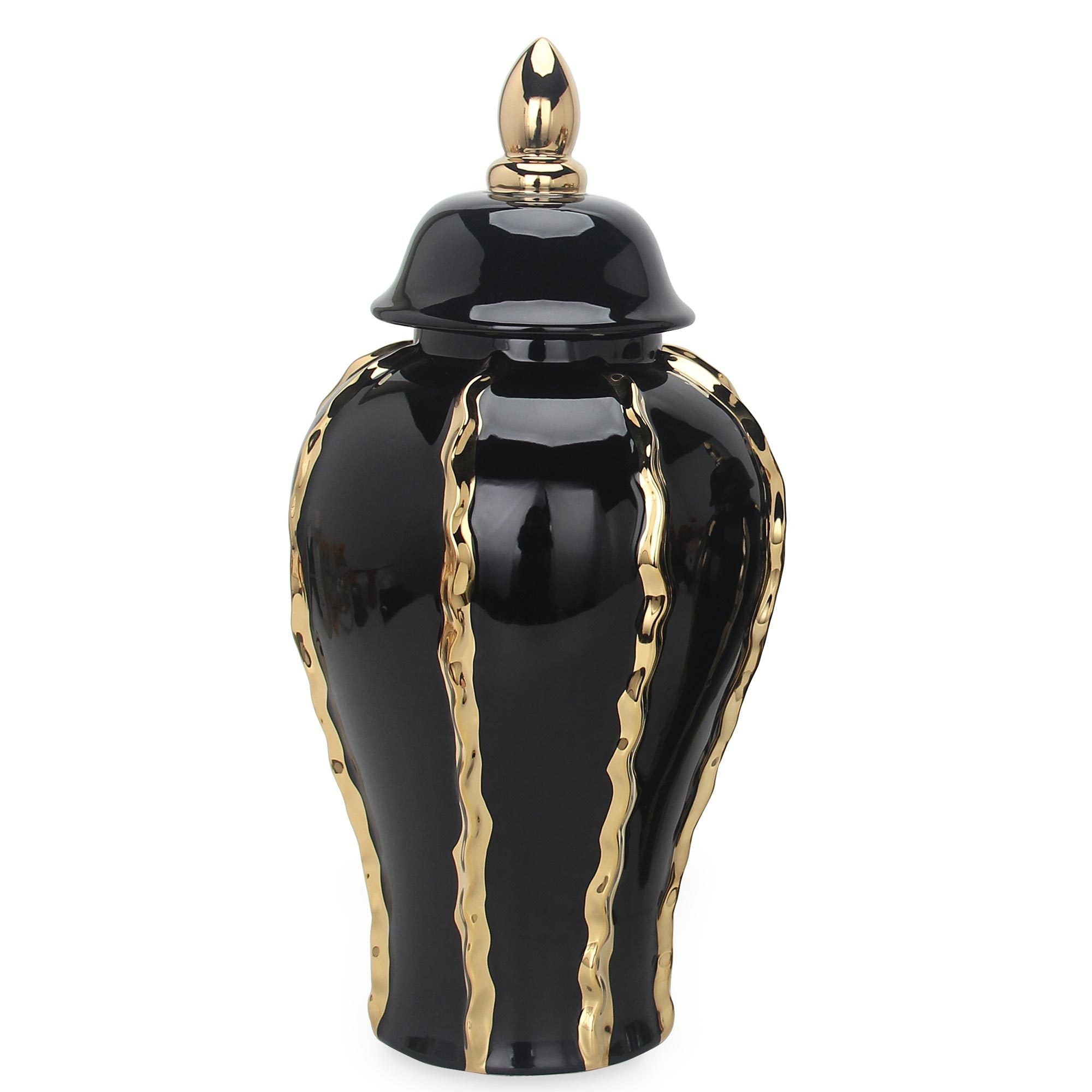 Elegant Black Ceramic Ginger Jar Vase with Gold black-ceramic