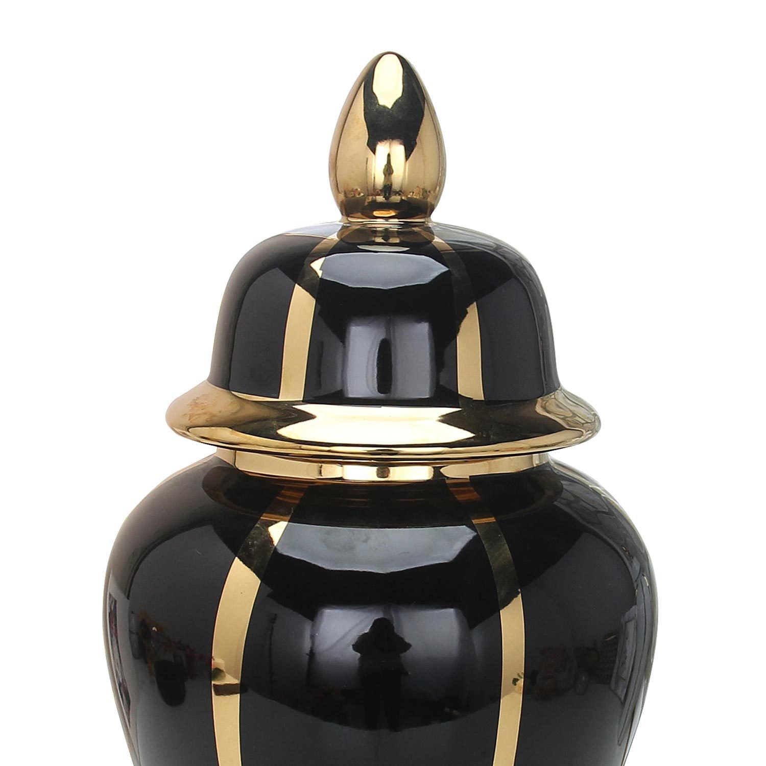 Black Linear Gilded Ginger Jar With Removable Lid Black Ceramic