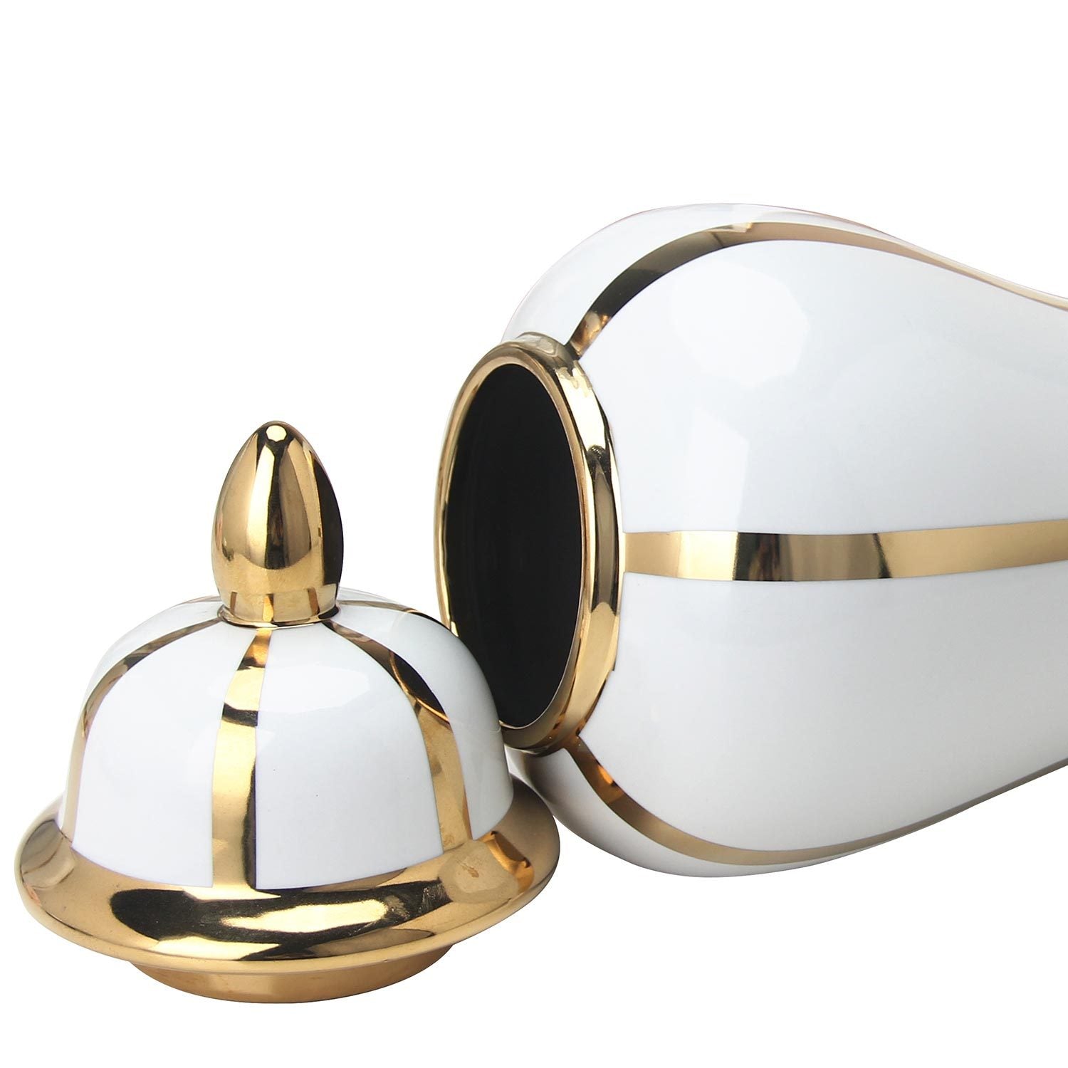 White Linear Gilded Ginger Jar with Removable Lid white-ceramic