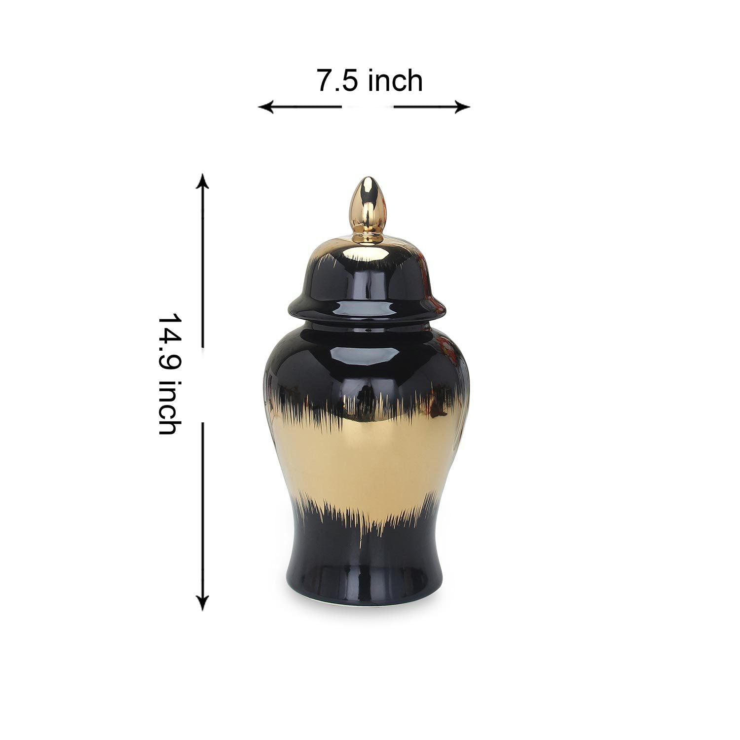 Regal Black Gilded Ginger Jar with Removable Lid black-ceramic