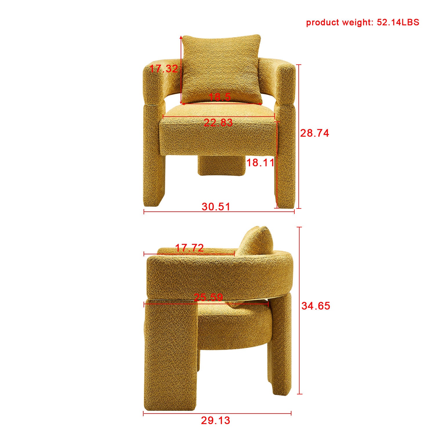 30.51" Wide Boucle Upholstered Accent Chair Yellow Primary Living Space Modern Fiber Foam And Polyester Fiber Pad Boucle