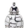 Regal White And Silver Ceramic Decorative Ginger Jar White Ceramic