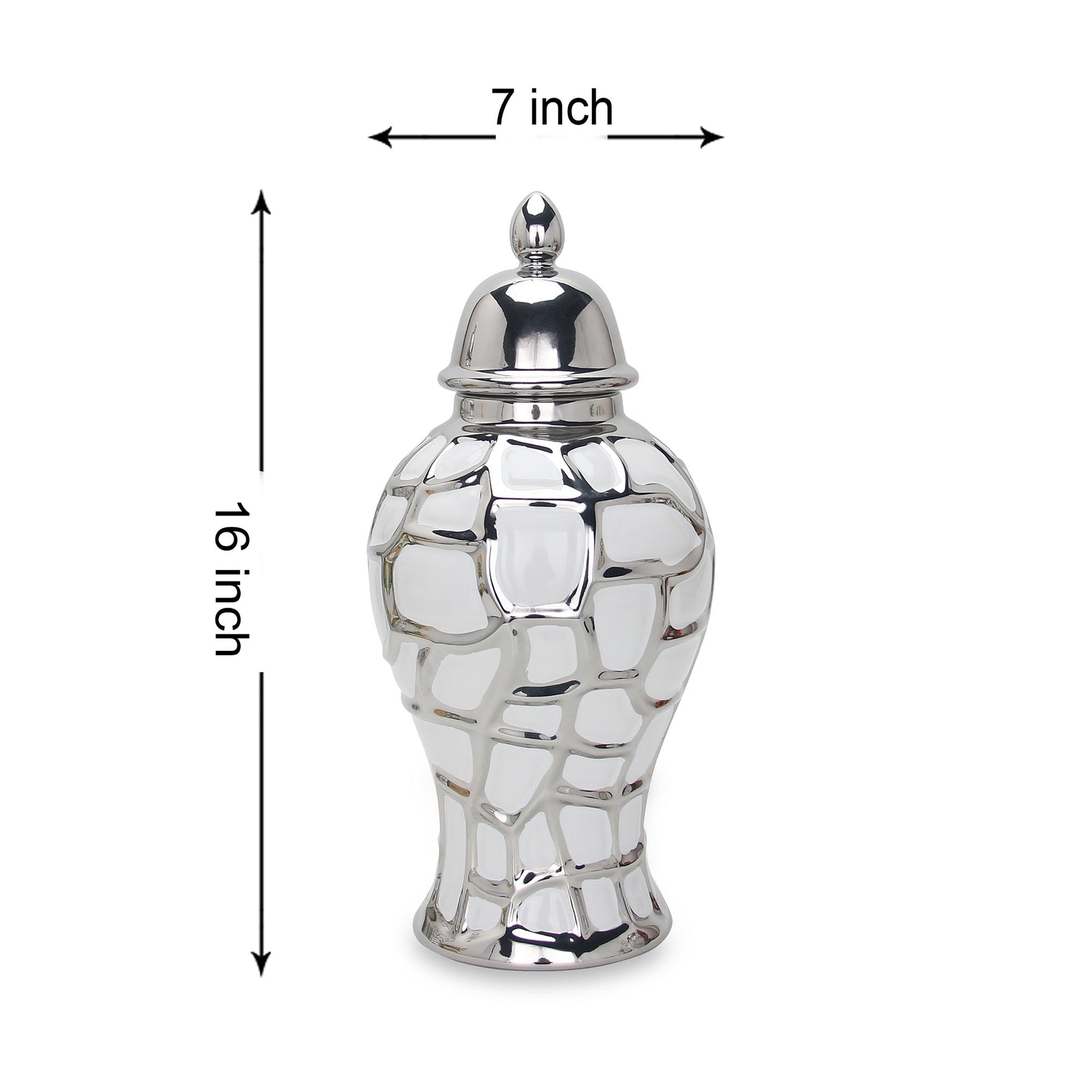 Regal White And Silver Ceramic Decorative Ginger Jar White Ceramic