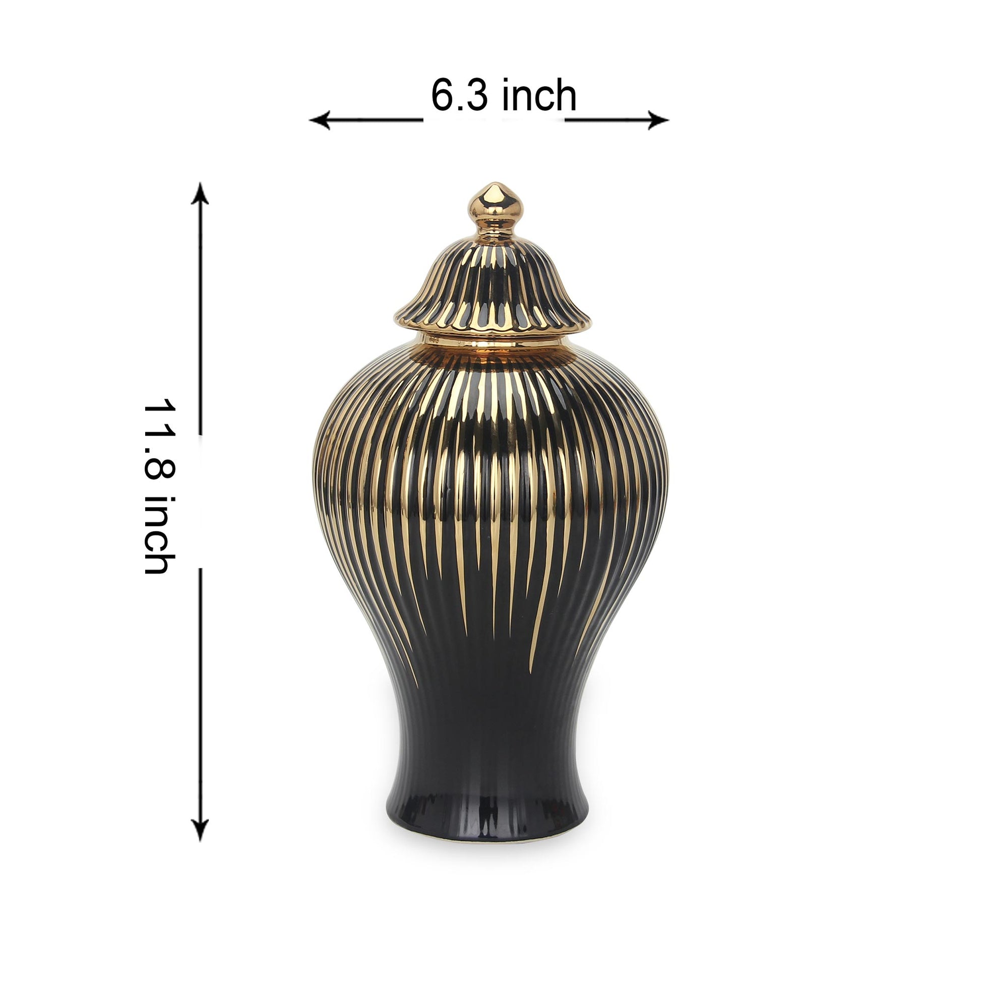 Black With Gold Design Ceramic Decorative Ginger Jar Vase Black Ceramic