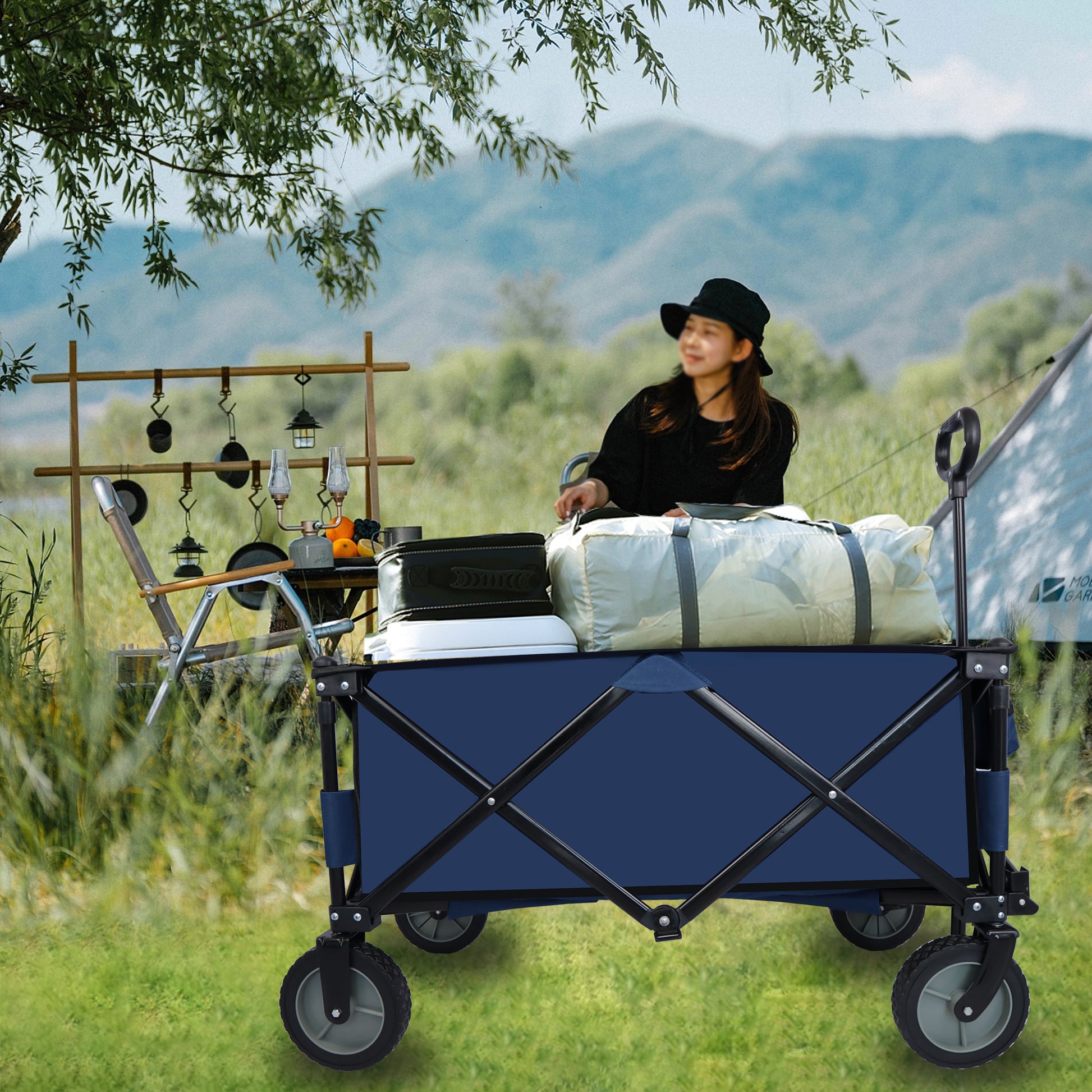 Utility Collapsible Folding Wagon Cart Heavy Duty dark blue-garden & outdoor-american