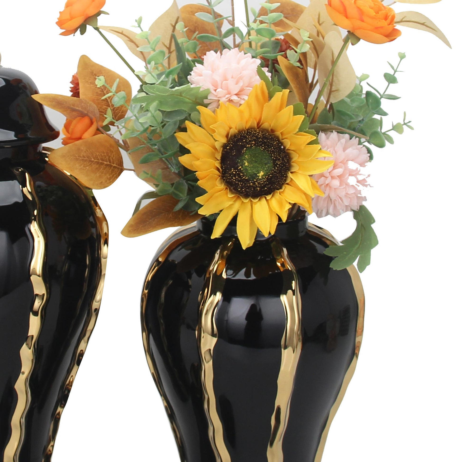 Elegant Black Ceramic Ginger Jar Vase With Gold Accents And Removable Lid Timeless Home Decor Black Ceramic