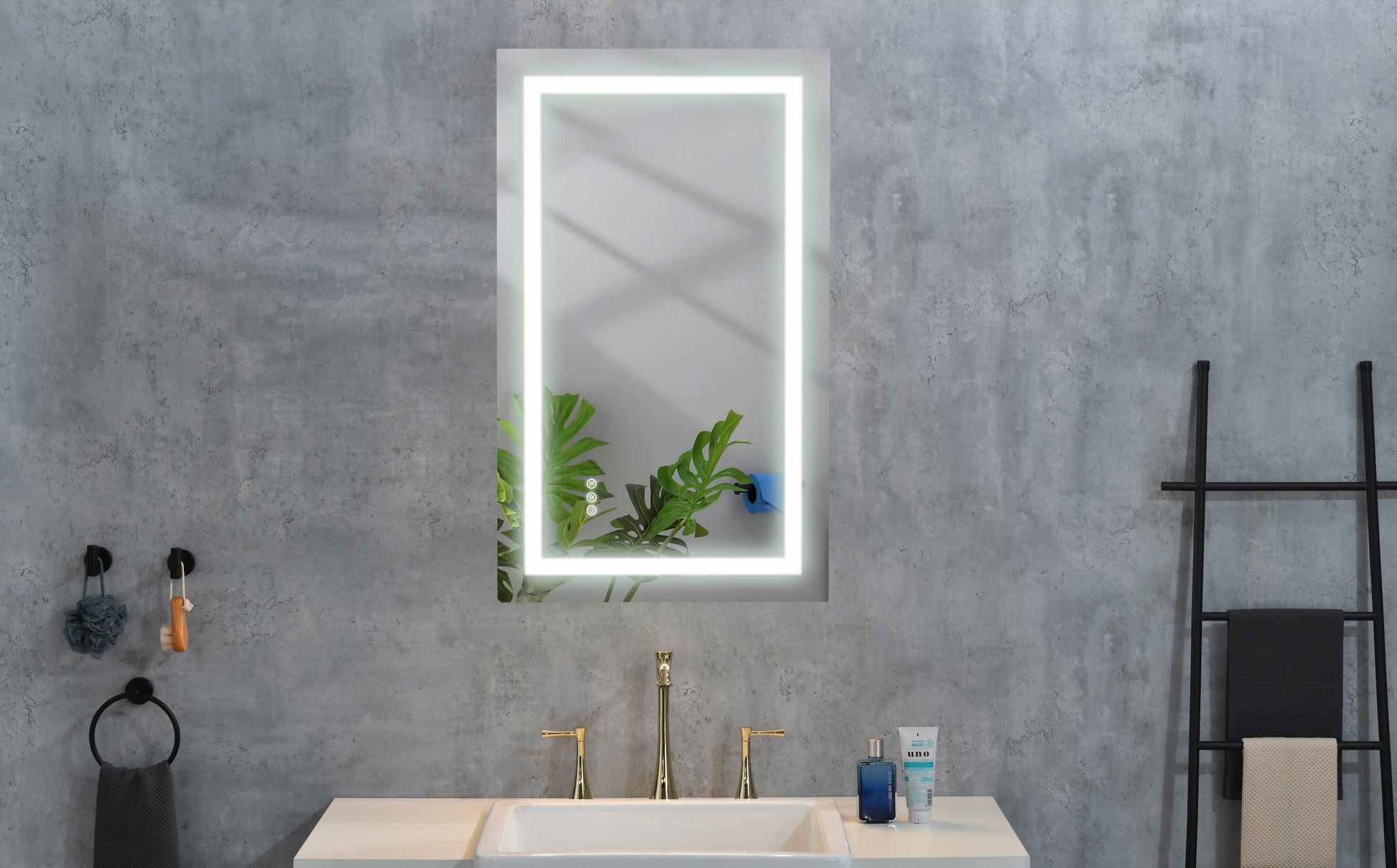 Led Bathroom Mirror 40 "X32" With Front And Backlight, Large Dimmable Wall Mirrors With Anti Fog, Memory, 3 Colors, Led Vanity Mirror White Aluminium