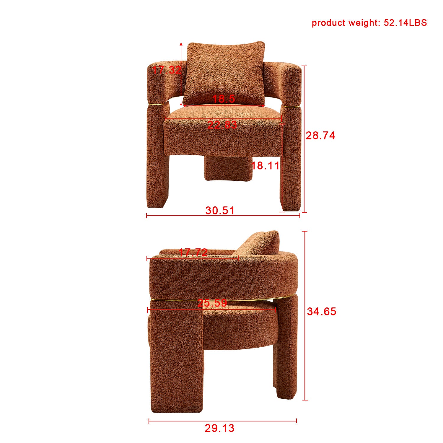 30.51" Wide Boucle Upholstered Accent Chair Orange Primary Living Space Modern Fiber Foam And Polyester Fiber Pad Boucle