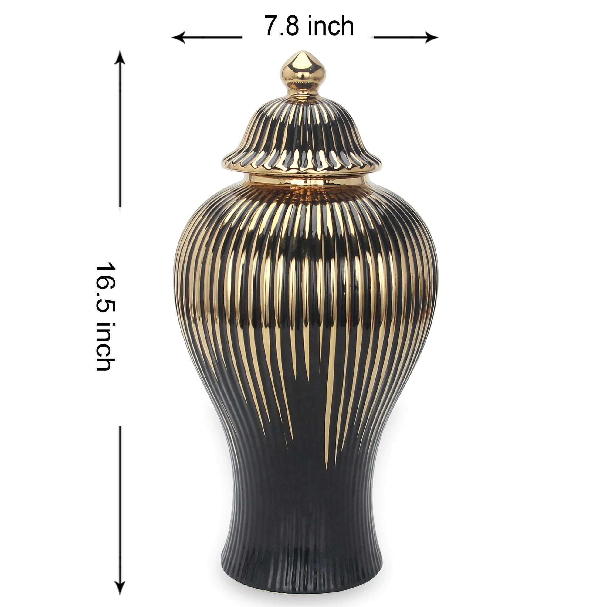 Black with Gold Design Ceramic Decorative Ginger Jar black-ceramic