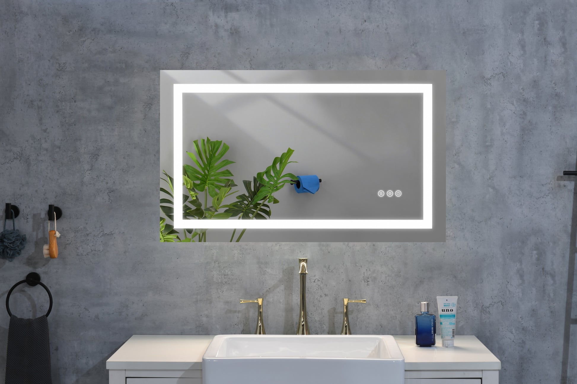 Led Bathroom Mirror 40 "X32" With Front And Backlight, Large Dimmable Wall Mirrors With Anti Fog, Memory, 3 Colors, Led Vanity Mirror White Aluminium