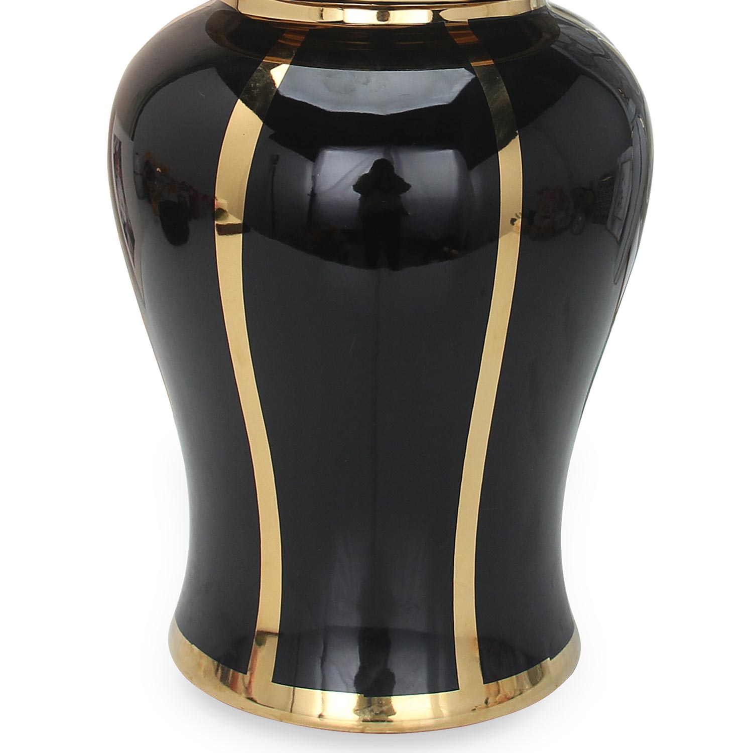 Black Linear Gilded Ginger Jar With Removable Lid Black Ceramic