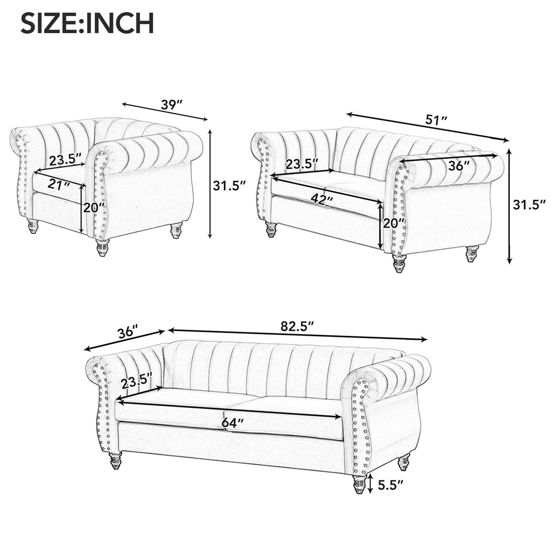 51" Modern Sofa Dutch Fluff Upholstered Sofa With Solid Wood Legs, Buttoned Tufted Backrest,Blue Blue Foam Polyester