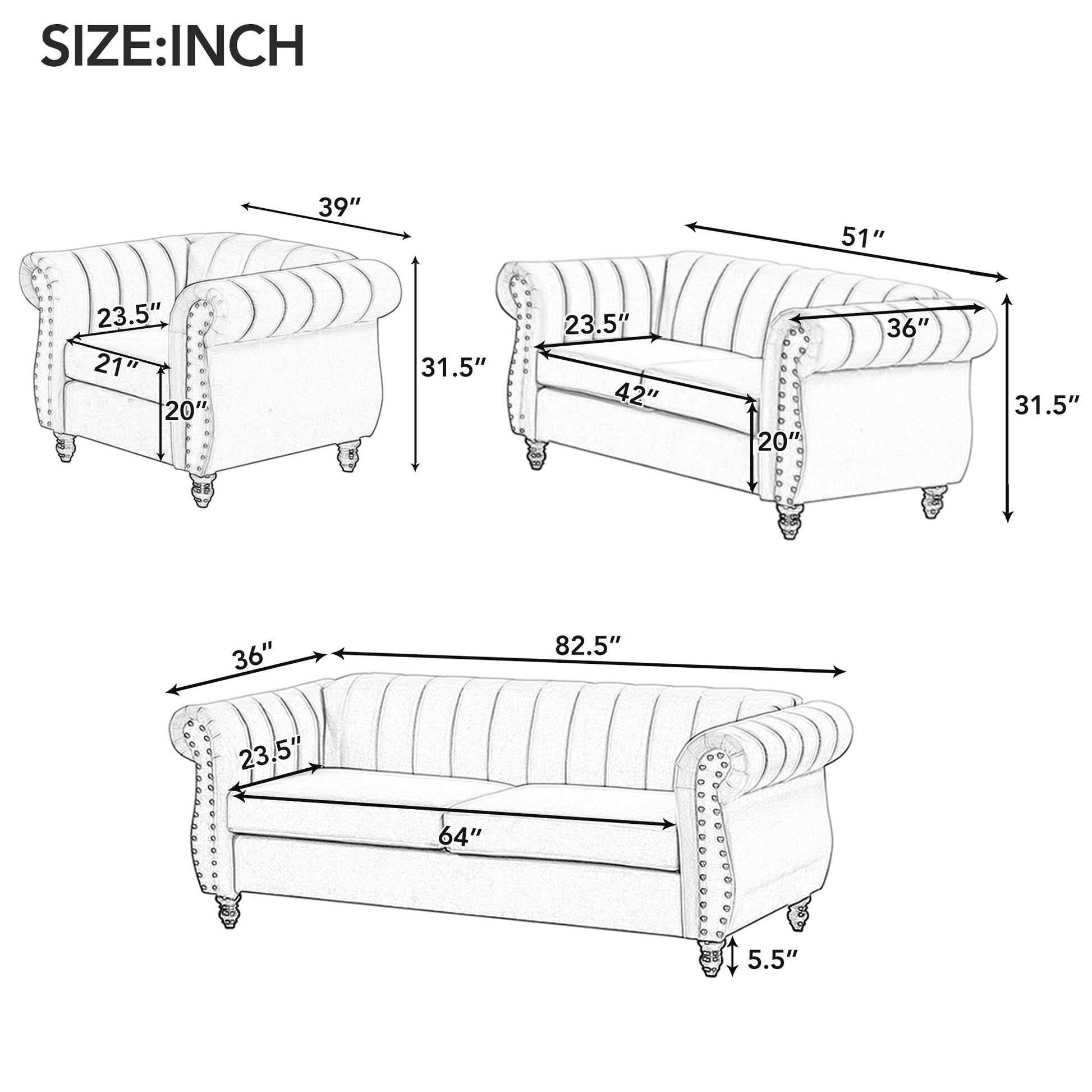 51" Modern Sofa Dutch Fluff Upholstered Sofa With Solid Wood Legs, Buttoned Tufted Backrest,Blue Blue Foam Polyester