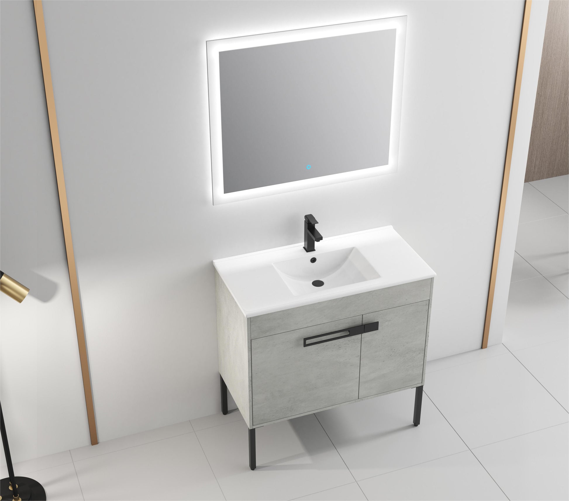 36 Inch Bathroom Vanity With Sink, Freestanding Bathroom Vanity Or Floating Is Optional Conversion 00336Cg 1 F Bl9090B Kd Packing Cement Grey 2 Bathroom Freestanding Modern Plywood