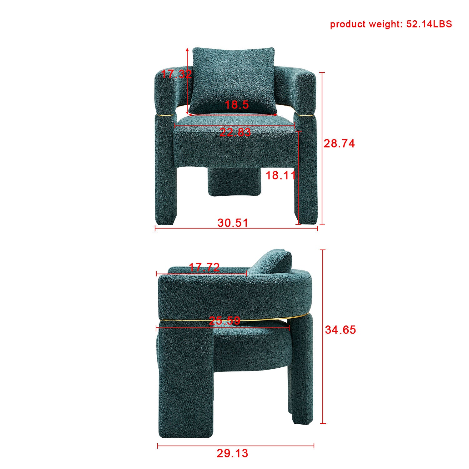 30.51" Wide Boucle Upholstered Accent Chair Green Primary Living Space Modern Fiber Foam And Polyester Fiber Pad Boucle