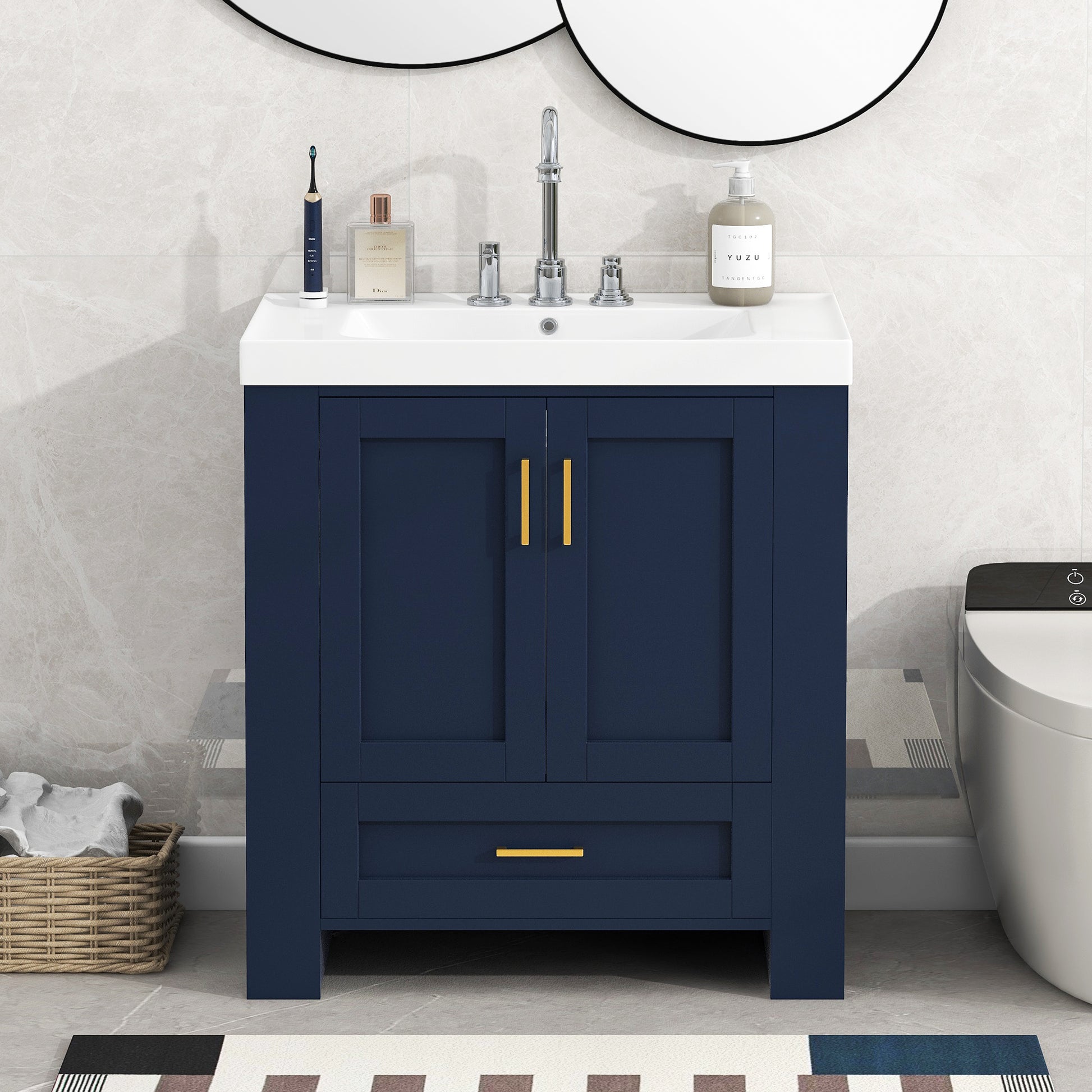 30'' Bathroom Vanity with Seperate Basin Sink, Modern 1-blue-2-3-24 to 31 in-soft close