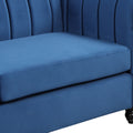 Modern Three Piece Sofa Set With Solid Wood Legs, Buttoned Tufted Backrest, Frosted Velvet Upholstered Sofa Set Including Three Seater Sofa, Double Seater And Living Room Furniture Set Single Chair Blue Foam Polyester