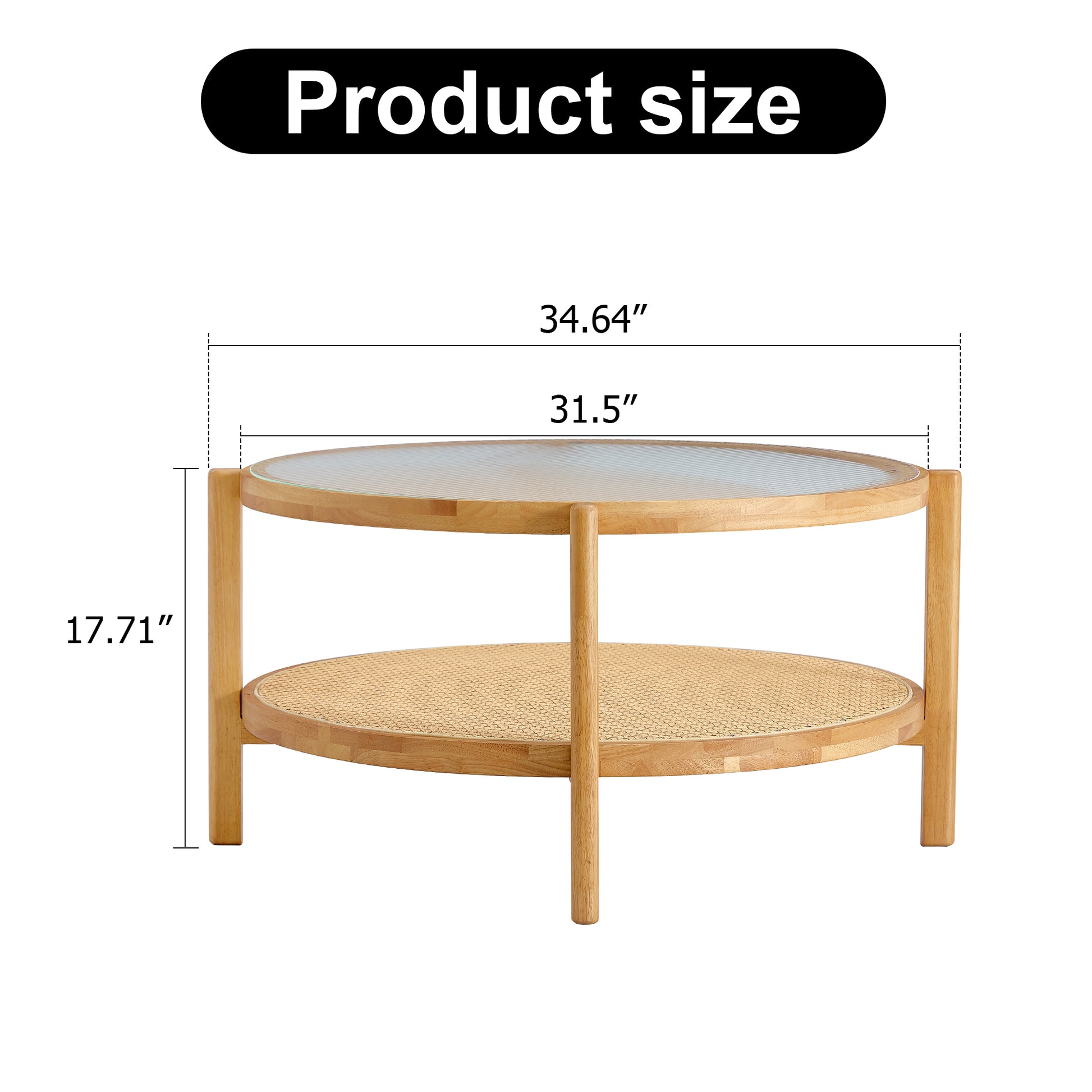 Modern Simple Circular Double Layer Solid Wood Tea Table Rattan Woven Chinese Side Table Small Round Table Suitable For Living Room, Dining Room And Bedroom Natural Wood Solid Wood