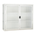 Retro Style Haze Double Glass Door Wall Cabinet With Detachable Shelves For Office, Dining Room,Living Room, Kitchen And Bathroom White Color Old Item Code W687102314 Wall Mounted 1 2 Shelves Powder Coated White Bathroom Glass Doors Tempered Glass Sheet