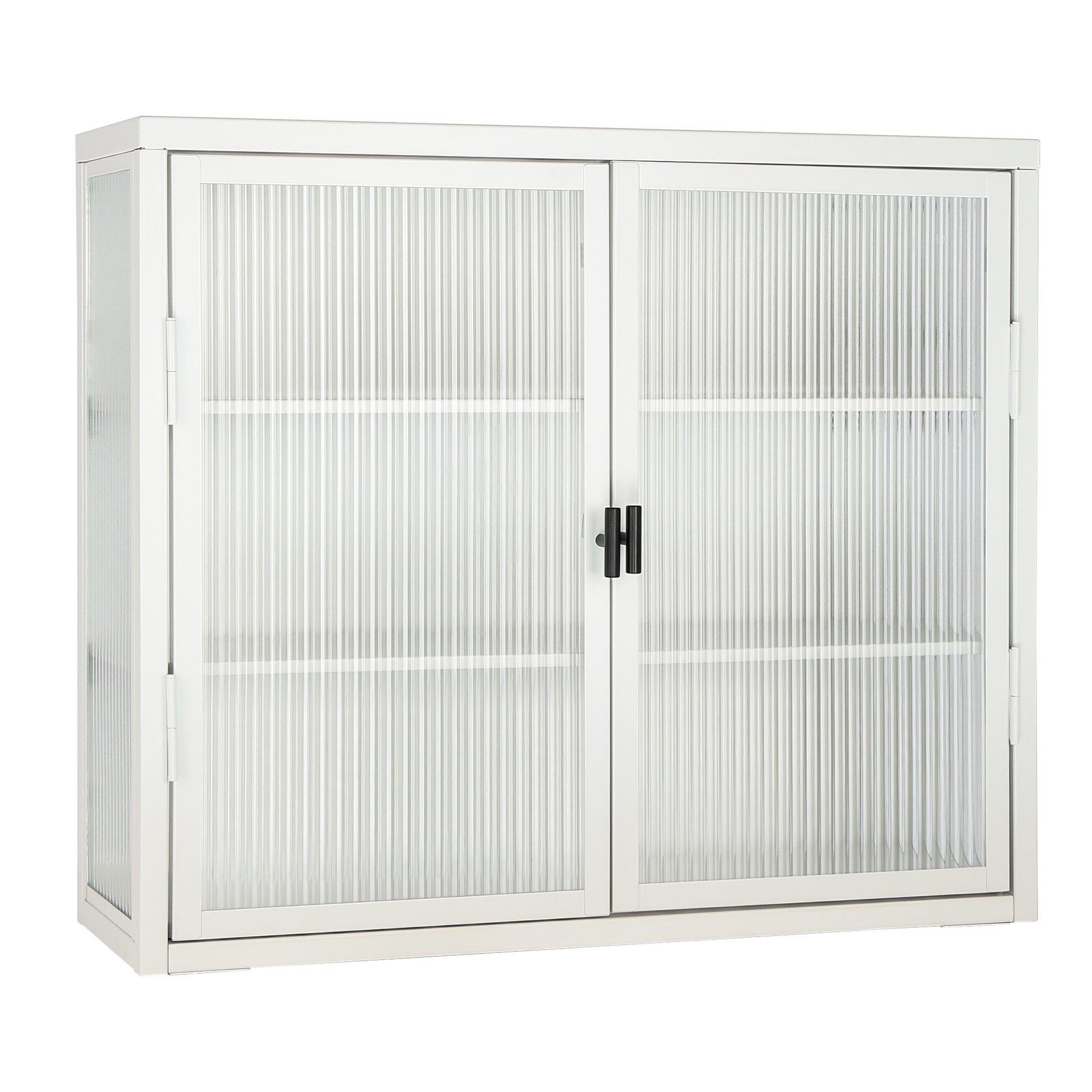 Retro Style Haze Double Glass Door Wall Cabinet With Detachable Shelves For Office, Dining Room,Living Room, Kitchen And Bathroom White Color Old Item Code W687102314 Wall Mounted 1 2 Shelves Powder Coated White Bathroom Glass Doors Tempered Glass Sheet