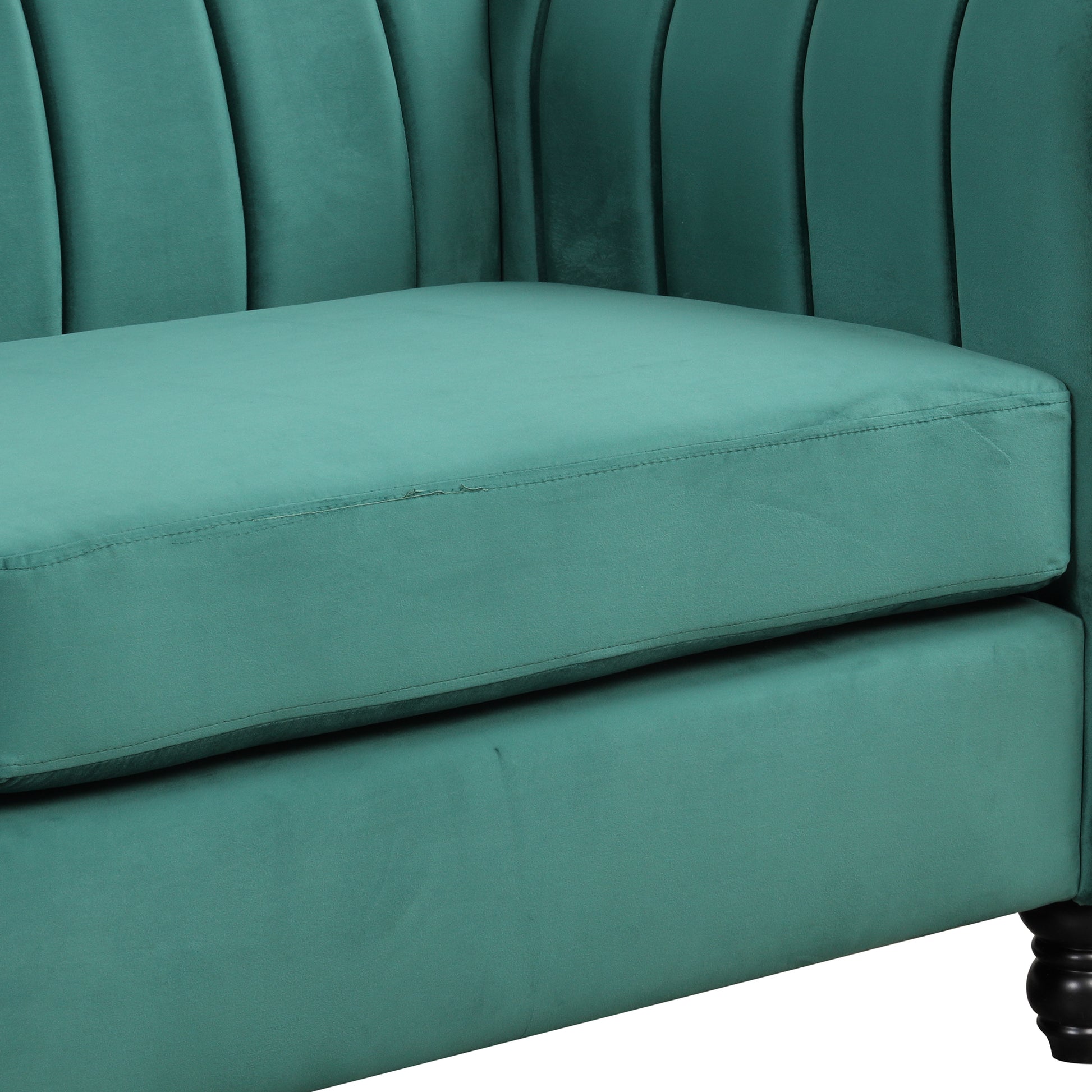 82.5" Modern Sofa Dutch Fluff Upholstered Sofa With Solid Wood Legs, Buttoned Tufted Backrest,Green Green Foam Polyester