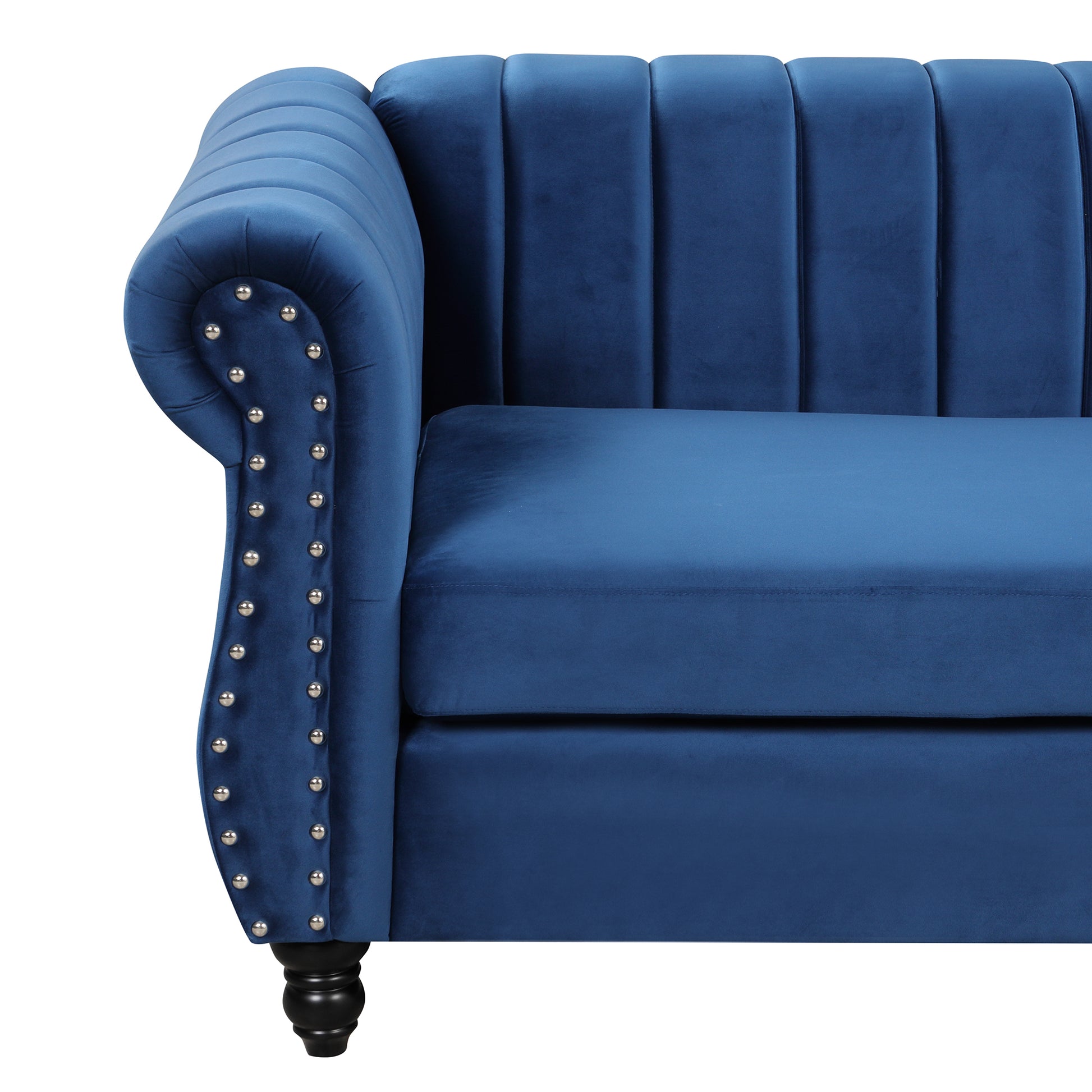 51" Modern Sofa Dutch Fluff Upholstered Sofa With Solid Wood Legs, Buttoned Tufted Backrest,Blue Blue Foam Polyester