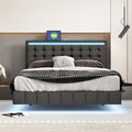 Queen Size Floating Bed Frame With Led Lights And Usb Charging,Modern Upholstered Platform Led Bed Frame,Black Black Pu
