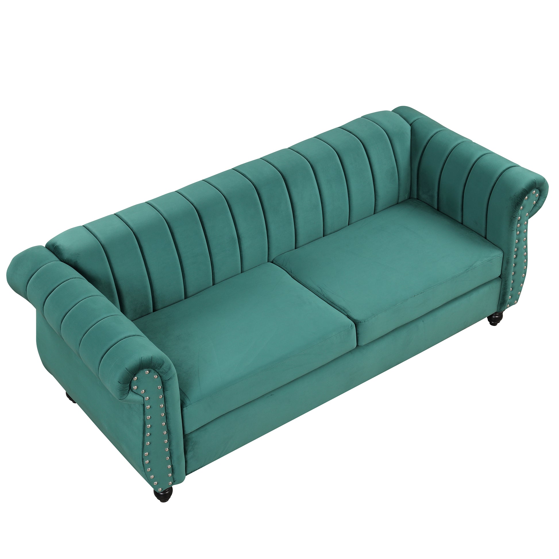 82.5" Modern Sofa Dutch Fluff Upholstered Sofa With Solid Wood Legs, Buttoned Tufted Backrest,Green Green Foam Polyester