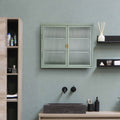 Retro Style Haze Double Glass Door Wall Cabinet With Detachable Shelves For Office, Dining Room,Living Room, Kitchen And Bathroom Mint Green Old Item Code W68751725 Wall Mounted 1 2 Shelves Powder Coated Mint Green Bathroom Glass Doors Tempered Glass