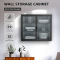 Retro Style Haze Double Glass Door Wall Cabinet With Detachable Shelves For Office, Dining Room,Living Room, Kitchen And Bathroom Black Old Item Code W68751723 Wall Mounted 1 2 Shelves Powder Coated Black Bathroom Glass Doors Tempered Glass Sheet Metal