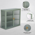 Retro Style Haze Double Glass Door Wall Cabinet With Detachable Shelves For Office, Dining Room,Living Room, Kitchen And Bathroom Mint Green Old Item Code W68751725 Wall Mounted 1 2 Shelves Powder Coated Mint Green Bathroom Glass Doors Tempered Glass