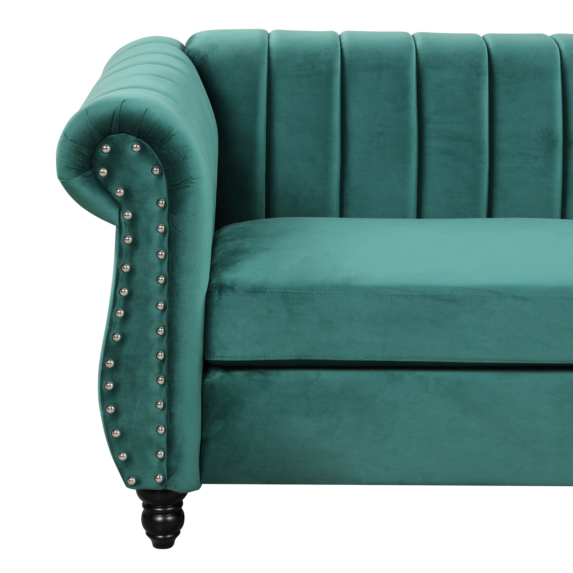 82.5" Modern Sofa Dutch Fluff Upholstered Sofa With Solid Wood Legs, Buttoned Tufted Backrest,Green Green Foam Polyester