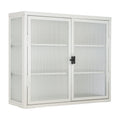 Retro Style Haze Double Glass Door Wall Cabinet With Detachable Shelves For Office, Dining Room,Living Room, Kitchen And Bathroom White Color Old Item Code W687102314 Wall Mounted 1 2 Shelves Powder Coated White Bathroom Glass Doors Tempered Glass Sheet