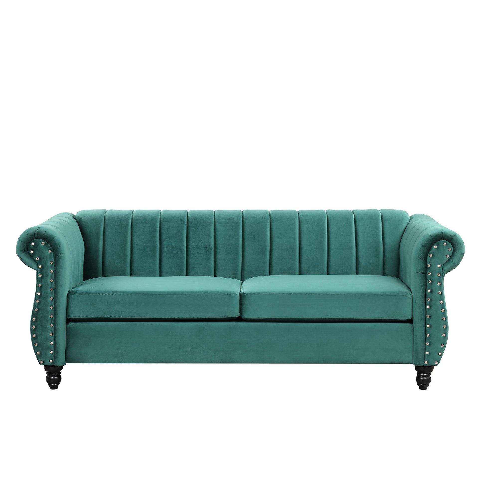 82.5" Modern Sofa Dutch Fluff Upholstered Sofa With Solid Wood Legs, Buttoned Tufted Backrest,Green Green Foam Polyester