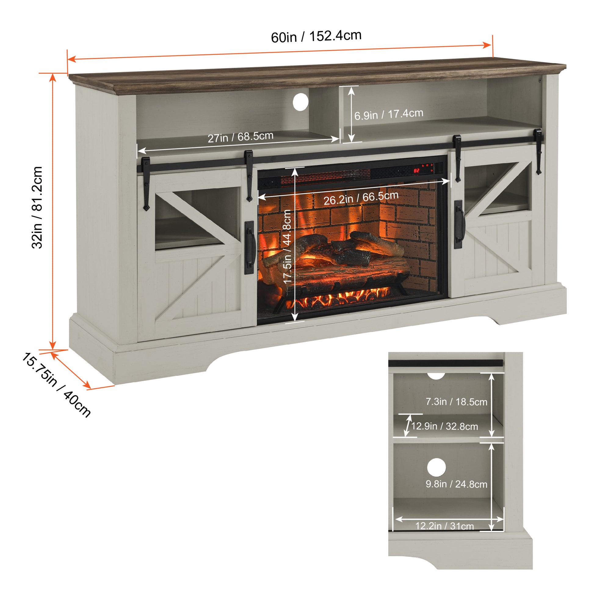 60 Inch Electric Fireplace Entertainment Center With Door Sensor Jasmine White Color Powder Coated Electric Jasmine White Vent Free Yes Insert Wood Stainless Steel Glass Electric