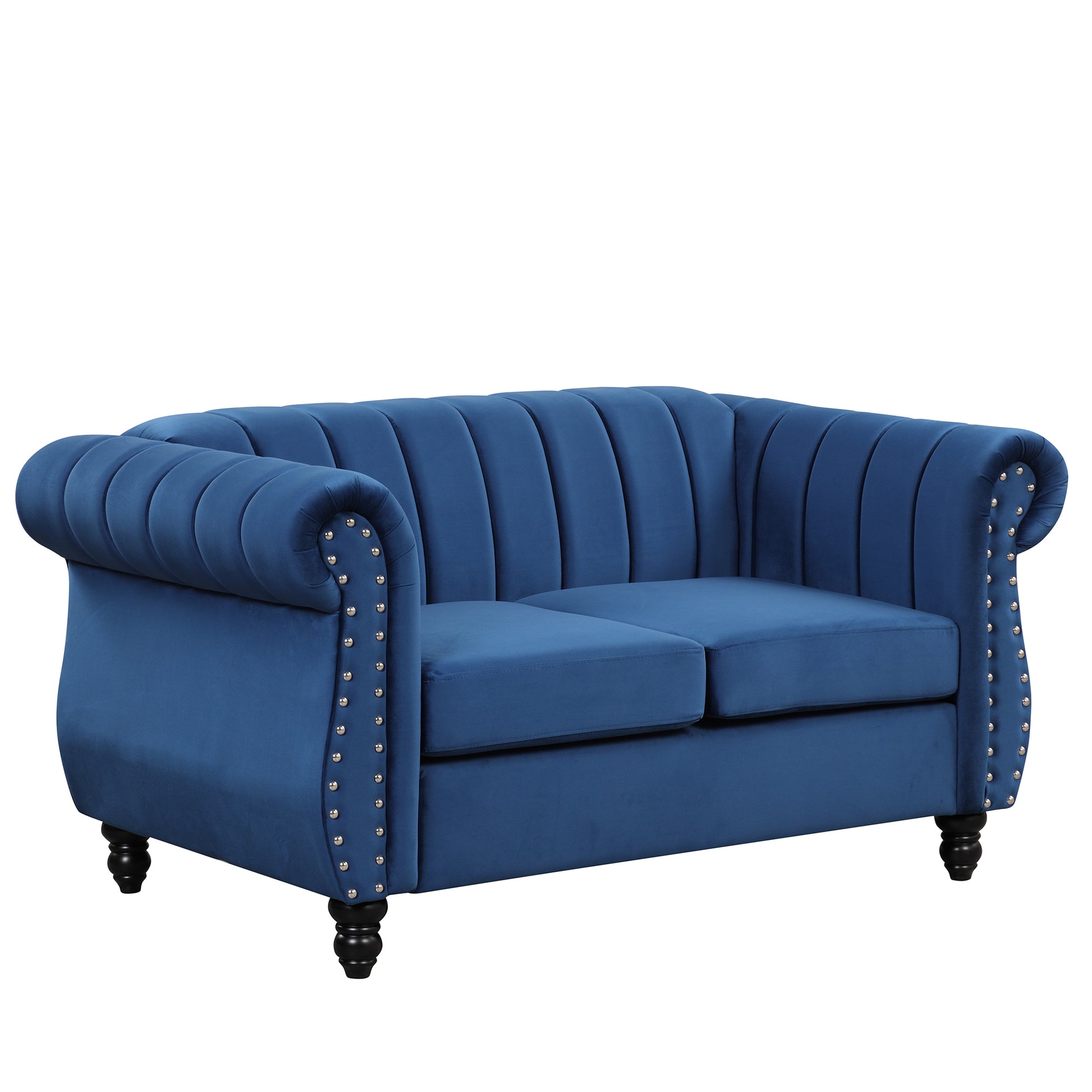 51" Modern Sofa Dutch Fluff Upholstered Sofa With Solid Wood Legs, Buttoned Tufted Backrest,Blue Blue Foam Polyester