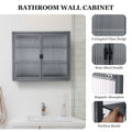 Retro Style Haze Double Glass Door Wall Cabinet With Detachable Shelves For Office, Dining Room,Living Room, Kitchen And Bathroom Grey Color Old Item Code W687102315 Wall Mounted 1 2 Shelves Powder Coated Gray Bathroom Glass Doors Tempered Glass Sheet