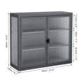 Retro Style Haze Double Glass Door Wall Cabinet With Detachable Shelves For Office, Dining Room,Living Room, Kitchen And Bathroom Grey Color Old Item Code W687102315 Wall Mounted 1 2 Shelves Powder Coated Gray Bathroom Glass Doors Tempered Glass Sheet