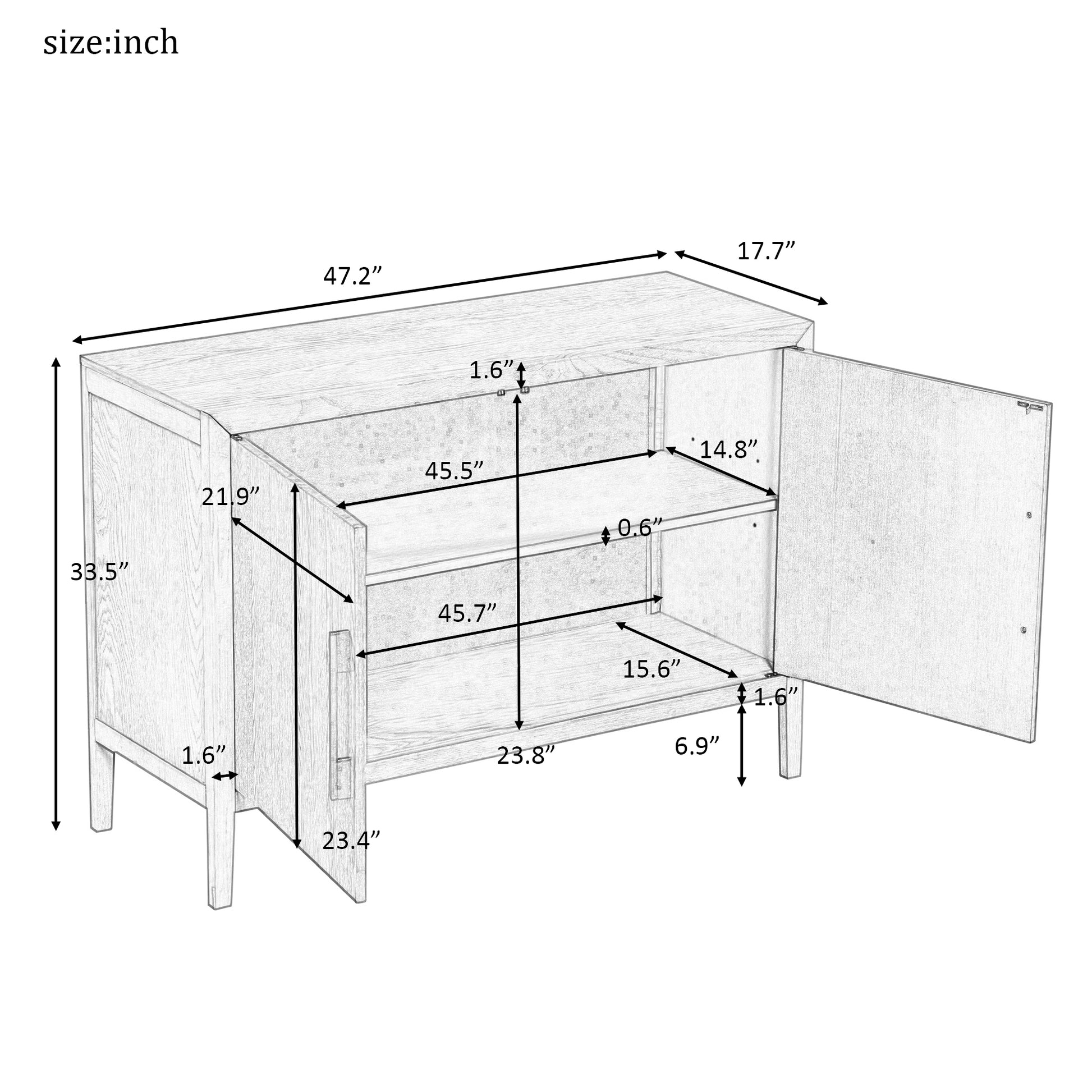 Storage Cabinet Sideboard Wooden Cabinet With 2 Metal Handles And 2 Doors For Hallway, Entryway, Living Room Beige Mdf