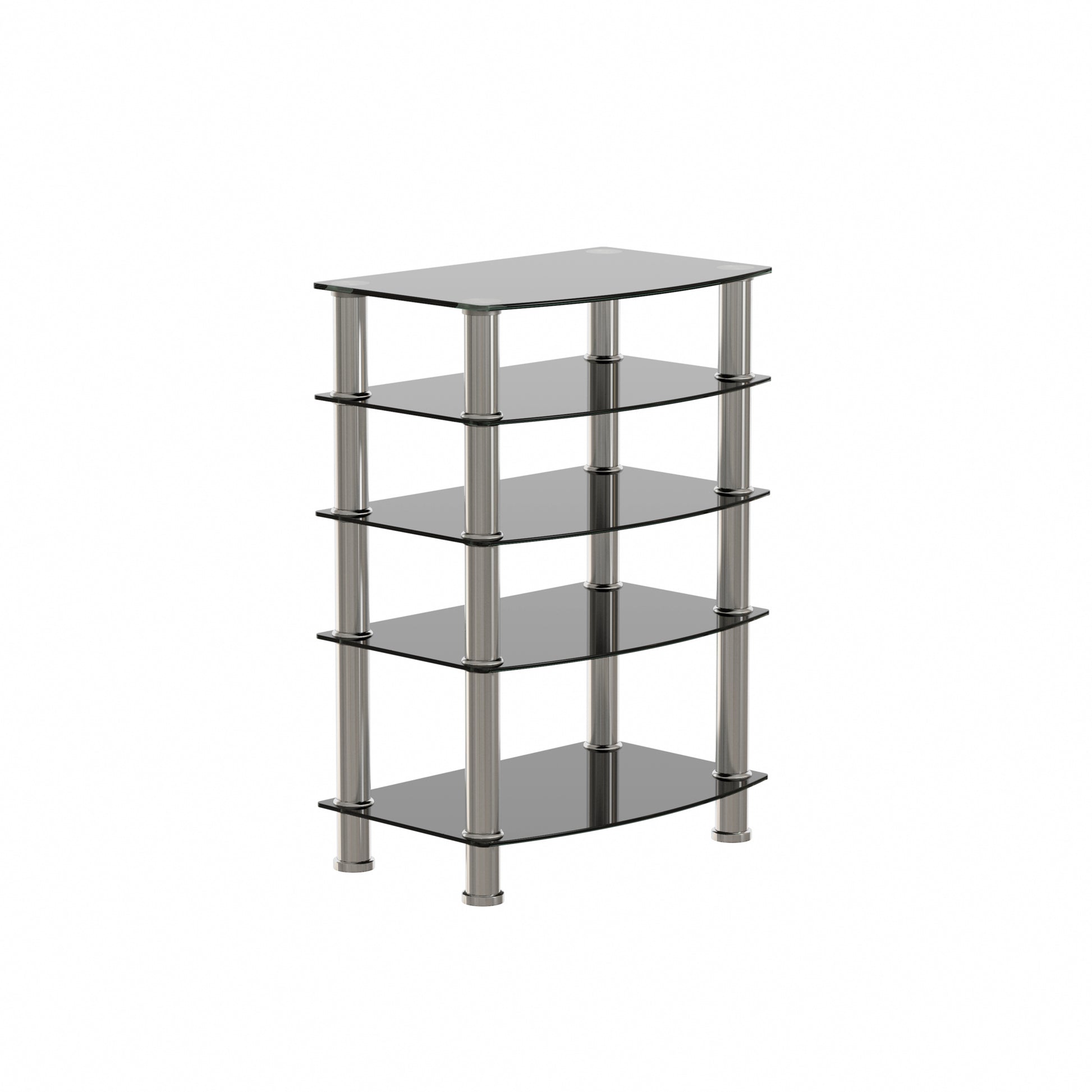 5 Tier Tempered Glass Side Table Stainless Steel Frame End Table For Living Room, Bedroom, Black Black Tempered Glass