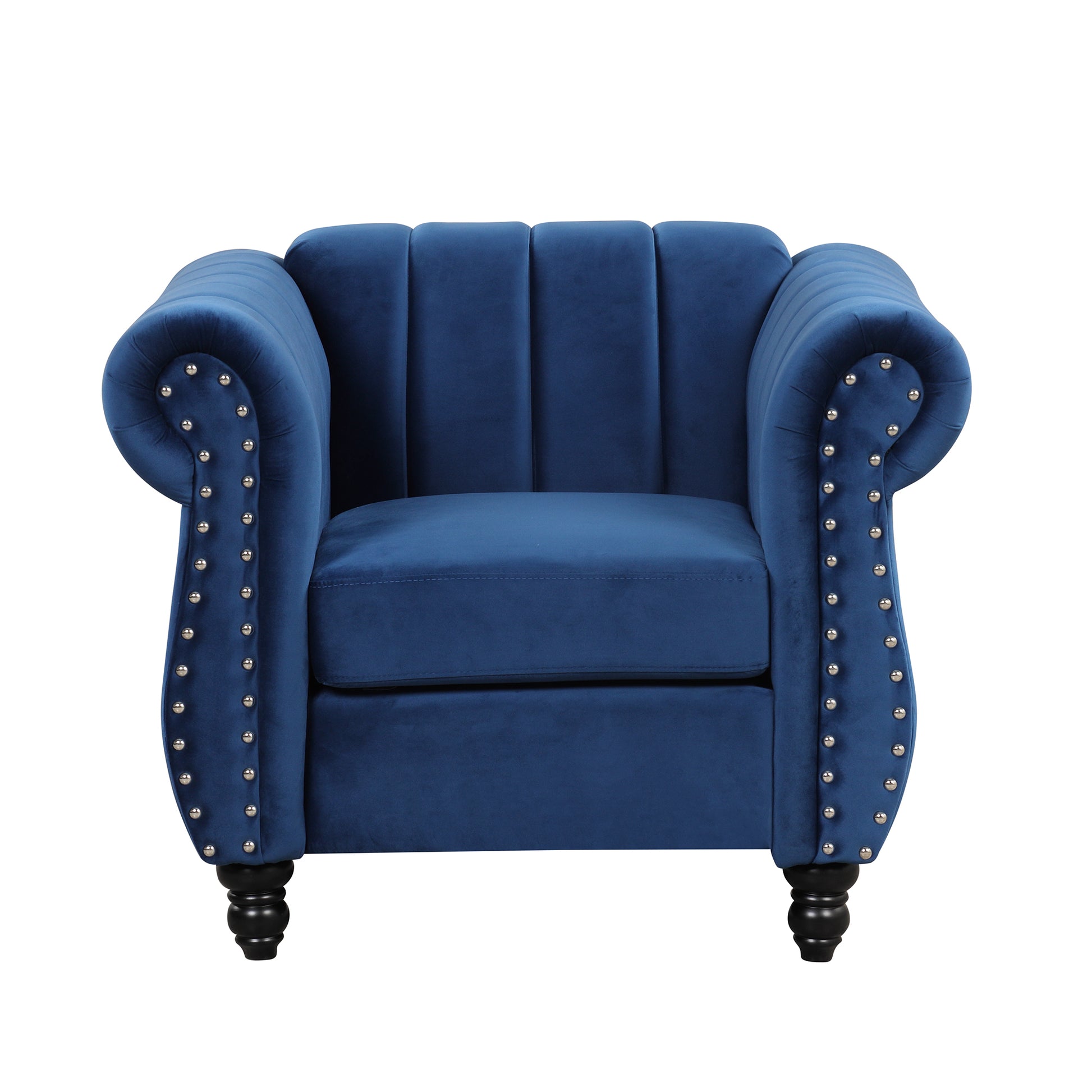 39" Modern Sofa Dutch Fluff Upholstered Sofa With Solid Wood Legs, Buttoned Tufted Backrest,Blue Blue Foam Polyester