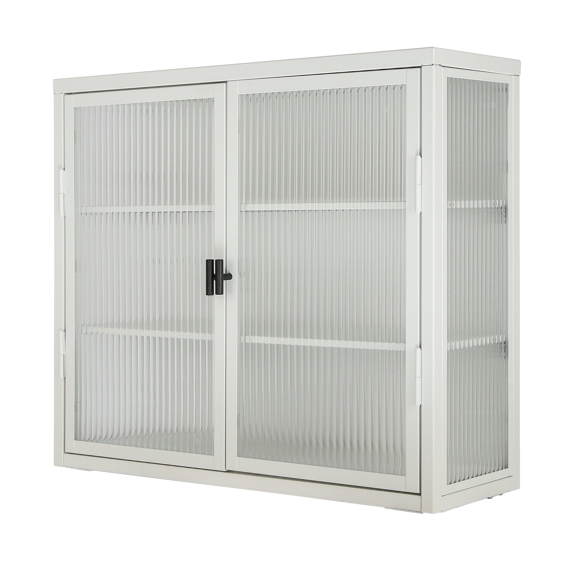 Retro Style Haze Double Glass Door Wall Cabinet With Detachable Shelves For Office, Dining Room,Living Room, Kitchen And Bathroom White Color Old Item Code W687102314 Wall Mounted 1 2 Shelves Powder Coated White Bathroom Glass Doors Tempered Glass Sheet