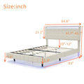 Queen Size Floating Bed Frame With Led Lights And Usb Charging,Modern Upholstered Platform Led Bed Frame,Beige Beige Linen