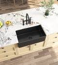 Inch White Farmhouse Sink Deep Apron Sink Undermount Farmhouse Kitchen Sink Single Farm Sink Matt Black Ceramic